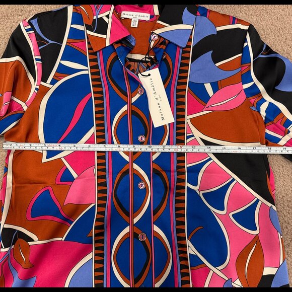Maison d' Amélie: Geometric Print Button Down Shirt - Size Small - Picture 4 of 6